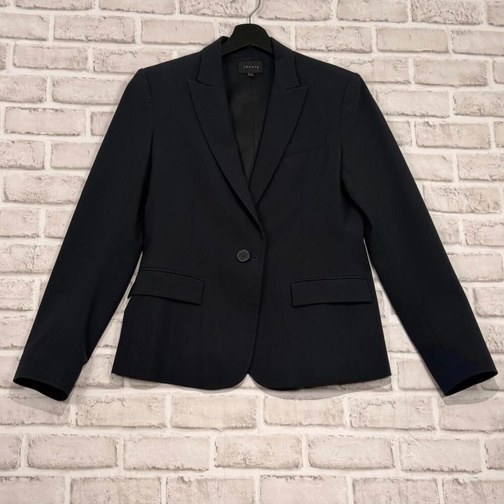 Theory Women's Size 4 Black Fitted Blazer‎ Virgin Wool Blend Career Wear Office
